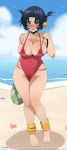  beach blue_hair blush breasts erect_nipples large_breasts ma_renka nipple_slip nipples open_mouth shijou_saikyou_no_deshi_ken&#039;ichi swimsuit 