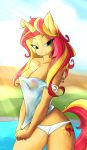  2018 5_fingers absurd_res anthro areola beach bedroom_eyes big_breasts blonde_hair breasts chest_tuft cleavage clothed clothing cloud cutie_mark equestria_girls equine erect_nipples exposed_breasts eyebrows eyelashes female fur hair half-closed_eyes hi_res horn huckser inner_ear_fluff long_hair looking_at_viewer mammal multicolored_hair my_little_pony nipples outside panties portrait pose red_hair seaside seductive shirt shirt_pull sky smile solo standing sunlight sunset_shimmer_(eg) teal_eyes thick_thighs three-quarter_portrait translucent transparent_clothing tuft two_tone_hair underwear unicorn water wet wet_shirt 