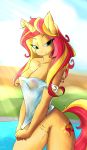  2018 5_fingers absurd_res anthro areola beach bedroom_eyes big_breasts blonde_hair bottomless breasts chest_tuft cleavage clothed clothing cloud cutie_mark equestria_girls equine erect_nipples exposed_breasts eyebrows eyelashes female fur hair half-closed_eyes hi_res horn huckser inner_ear_fluff long_hair looking_at_viewer mammal multicolored_hair my_little_pony nipples outside portrait pose pussy red_hair seaside seductive shirt shirt_pull sky smile solo standing sunlight sunset_shimmer_(eg) teal_eyes thick_thighs three-quarter_portrait translucent transparent_clothing tuft two_tone_hair unicorn water wet wet_shirt 