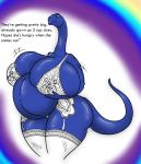  2017 anthro apatosaurus big_breasts breasts butt clothing digital_media_(artwork) dinobust dinosaur female huge_breasts hyper hyper_breasts lingerie looking_at_viewer mature_female mother nude parent pregnant sauropod scalie simple_background smile solo susana(dinobust) thick_thighs 
