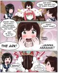  3koma admiral_paru akagi_(kantai_collection) ark_royal_(kantai_collection) black_hair blush brown_eyes brown_hair comic eating english fainting food fubuki_(kantai_collection) happy ice_cream ice_cream_cone kaga_(kantai_collection) kantai_collection long_hair multiple_girls o_o object_namesake oversized_food oversized_object parody ponytail pun saliva speech_bubble sweatdrop the_simpsons 