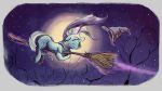  16:9 2017 blue_hair broom cape clothing equine eyebrows eyelashes eyes_closed female feral flying friendship_is_magic full_moon glowing_horn hair halloween hat holidays hooves horn magic mammal moon mostly_nude multicolored_hair my_little_pony night open_mouth outside plainoasis screaming sky solo star starry_sky tongue tree trixie_(mlp) two_tone_hair unicorn 