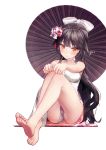  azur_lane bare_arms bare_legs bare_shoulders barefoot black_hair black_umbrella blush bow breasts brown_eyes china_dress chinese_clothes closed_mouth dress feet fingernails flower gio_(maroon0924) hair_bow hair_flower hair_ornament large_breasts long_hair md5_mismatch oriental_umbrella pink_flower purple_flower red_background signature simple_background sitting sleeveless sleeveless_dress soles solo takao_(azur_lane) toenails umbrella very_long_hair white_bow white_dress 