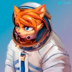  2018 anthro blue_eyes canine clothed clothing female fox fur hair mammal orange_fur perplexin simple_background smile solo spacesuit 