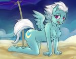  anthro anthrofied areola beach blue_skin breasts cutie_mark equine feathered_wings feathers female fleetfoot_(mlp) friendship_is_magic hair half-closed_eyes hobbes_maxwell hooves looking_at_viewer mammal my_little_pony navel nipples nude open_mouth outside pegasus seaside solo teeth tongue white_hair wings wonderbolts_(mlp) 