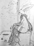  anthro avian bird bracelet claws cloud colorless jewelry jinya lagomorph male mammal matra rabbit scarf sign sitting traditional_media_(artwork) あかばね_じん 