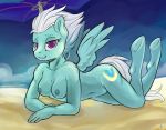  anthro anthrofied areola beach blue_skin breasts cutie_mark equine feathered_wings feathers female fleetfoot_(mlp) friendship_is_magic hair half-closed_eyes hobbes_maxwell hooves looking_at_viewer mammal my_little_pony navel nipples nude outside pegasus pussy seaside smile solo teeth white_hair wings wonderbolts_(mlp) 