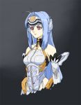  android bare_shoulders blue_hair breasts commentary_request elbow_gloves expressionless forehead_protector gloves kos-mos leotard long_hair ogyan_attack solo very_long_hair white_leotard xenosaga 
