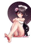  azur_lane bare_arms bare_legs bare_shoulders barefoot black_hair black_umbrella blush bow breasts brown_eyes china_dress chinese_clothes closed_mouth dress feet fingernails flower gio_(maroon0924) hair_bow hair_flower hair_ornament large_breasts long_hair oriental_umbrella pink_flower purple_flower red_background revision signature simple_background sitting sleeveless sleeveless_dress soles solo takao_(azur_lane) toenails umbrella very_long_hair white_bow white_dress 
