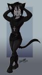  2018 ankh anthro belt black_clothing black_hair boots brown_eyes cat clothed clothing combat_boots eyebrows feline footwear fur girly goth grey_fur hair jewelry kai leggings legwear long_tail looking_at_viewer male mammal necklace ratchetjak short_hair simple_background smile solo standing sweater wide_hips 