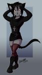  2018 ankh anthro belt black_clothing black_hair boots brown_eyes cat clothed clothing combat_boots eyebrows feline footwear fur girly goth grey_fur hair jewelry kai leggings legwear long_tail looking_at_viewer male mammal necklace ratchetjak short_hair simple_background smile solo standing stockings sweater wide_hips 