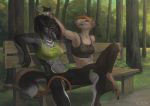  anthro black_lips black_nose breasts canine clothed clothing detailed_background duo female forest honovy mammal outside rat rodent sheer_clothing smile translucent transparent_clothing tree wet_clothing wolf 