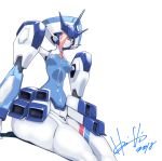  :o arm_support blue_eyes blush breasts darling_in_the_franxx delphinium_(darling_in_the_franxx) hori_shin looking_at_viewer mecha medium_breasts no_humans no_nose shadow signature simple_background sitting solo thick_thighs thighs white_background 