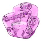  2018 3_toes 4_fingers anthro blue_eyes collar digital_drawing_(artwork) digital_media_(artwork) featureless_crotch feline fur hindpaw inflatable leopard male mammal markings multicolored_fur name_tag nude pawpads paws shiny simple_background snow_leopard solo tallarra terrev text toes white_background 