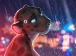  2018 android anthro blurred_background detroit:_become_human digital_media_(artwork) feline female leopard machine mammal night outside raining robot smileeeeeee solo wet 