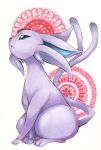  bad_pixiv_id creature espeon from_side full_body gen_2_pokemon looking_up marker_(medium) no_humans open_mouth pokemon pokemon_(creature) profile purple_eyes sitting solo soma_somari traditional_media white_background 