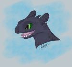  2018 altare_jones ambiguous_gender dragon dreamworks feral green_eyes headshot how_to_train_your_dragon night_fury scalie simple_background solo teeth tongue toothless 