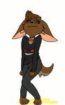  2015 animated anthro brown_fur brown_hair canine clothed clothing digital_media_(artwork) dog eyes_closed eyewear female fully_clothed fur glasses hair knock-kneed mammal omorashi pants peeing potty_dance secretkink shirt simple_background solo standing urine urine_pool wetting white_background 