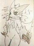  anthro anthrofied blush breasts claws colorless female fur japanse_text jinya looking_at_viewer mammal multicolored_fur nintendo pok&eacute;mon pok&eacute;mon_(species) pokemon_species ribbons scarf text tongue tongue_out traditional_media_(artwork) two_tone_fur video_games zangoose あかばね_じん 