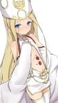  abigail_williams_(fate/grand_order) bangs bare_shoulders blonde_hair blue_eyes blush closed_mouth cosplay detached_sleeves dress dress_of_heaven dutch_angle fate/grand_order fate_(series) hat highres irisviel_von_einzbern irisviel_von_einzbern_(caster) irisviel_von_einzbern_(caster)_(cosplay) long_hair long_sleeves looking_at_viewer navel parted_bangs short_dress simple_background sleeveless sleeveless_dress sleeves_past_fingers sleeves_past_wrists solo thighhighs very_long_hair white_background white_dress white_hat white_legwear yakihebi 