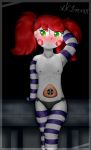  2018 animatronic arm_warmers armwear baby_(fnafsl) blush clothing digital_media_(artwork) female five_nights_at_freddy&#039;s green_eyes hi_res humanoid leg_warmers legwear machine nipples not_furry robot smile solo stripes video_games xk1rarax young 