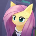  2018 :| bust_portrait clothed clothing dress equine eyebrows eyelashes eyeshadow female feral fluttershy_(mlp) friendship_is_magic goth hair hi_res howxu inside long_hair makeup mammal mascara my_little_pony pink_hair portrait signature solo teal_eyes 