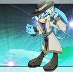  black_nose blue_fur boots clothing eyewear footwear fur goggles guil_the_hedgehog hair hat headphones hedgehog jongjong lights long_hair looking_at_viewer male mammal short_tail smile solo trenchcoat white_hair yellow_eyes 