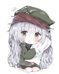  bad_id bad_pixiv_id bangs barefoot black_shirt black_shorts blush brown_eyes character_name chibi closed_mouth cottontailtokki eyebrows_visible_through_hair g11_(girls_frontline) girls_frontline green_hat green_jacket hair_between_eyes hat head_tilt highres jacket long_hair long_sleeves looking_at_viewer open_clothes open_jacket pillow pillow_hug shirt short_shorts shorts silver_hair sitting solo very_long_hair wariza white_background 