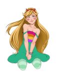  1girl blonde_hair blue_eyes blush_stickers dress green_dress heart kyder long_hair looking_at_viewer rainbow smile solo star_butterfly star_vs_the_forces_of_evil striped striped_legwear teenage very_long_hair 