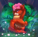  2017 anthro anus bear bongo brown_fur chest_tuft clitoris disney female flower flower_in_hair fun_and_fancy_free fur hand_behind_head holding_object laurangeblossom leaves looking_at_viewer lulubelle_(character) mammal multicolored_fur nude outside paws plant pussy sitting smile solo tan_fur tuft white_fur 