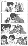  &gt;_&lt; 2girls 4koma animal_ears arash_(fate) blush cape comic crying dark_skin dark_skinned_male embarrassed fate/grand_order fate/prototype fate/prototype:_fragments_of_blue_and_silver fate_(series) flower greyscale hair_flower hair_ornament highres jackal_ears kiss kiss_day long_hair medjed monochrome multiple_boys multiple_girls nefertari_(fate/prototype_fragments) nitocris_(fate/grand_order) nu_tarou ozymandias_(fate) puckered_lips silent_comic 