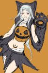  animal_costume breasts commentary_request ei_(fran3bon) gensou_suikoden gensou_suikogaiden hairband halloween long_hair midriff navel sierra_mikain sketch skirt solo tattoo vampire white_hair 