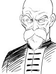  agahari bald beard black_eyes chinese_clothes close-up dragon_ball dragon_ball_(classic) expressionless face facial_hair frown greyscale looking_away male_focus monochrome mustache muten_roushi serious simple_background solo upper_body white_background 