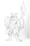  anthro balls big_penis black_and_white clothing humanoid_penis male melee_weapon monochrome nintendo noctowl pants penis pok&eacute;mon pok&eacute;mon_(species) polearm sakai utx-shapeshifter vein veiny_penis video_games weapon 