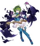  amagai_tarou armor bangs belt belt_pouch blue_eyes book boots breastplate broken_armor cape fire_emblem fire_emblem:_rekka_no_ken fire_emblem_heroes frills full_body green_hair hair_ornament hairband highres holding holding_book long_sleeves looking_away miniskirt nino_(fire_emblem) non-web_source official_art open_mouth pouch scar shiny shiny_hair short_hair shoulder_armor shoulder_pads skirt smile solo thigh_boots thighhighs torn_cape torn_clothes torn_skirt transparent_background white_skirt zettai_ryouiki 