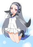  :d black_footwear circle commentary_request full_body giant_penguin_(kemono_friends) grey_hair grey_legwear headphones highlights hood hoodie jumping kemono_friends long_hair long_sleeves looking_at_viewer miniskirt multicolored_hair open_mouth pink_eyes pleated_skirt raglan_sleeves shirt shoes skirt smile socks solo thick_eyebrows umekichi very_long_hair white_shirt white_skirt 