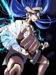  android blue_hair commentary_request cyborg forehead_protector head_mounted_display kos-mos kos-mos_(archetype) long_hair mecha_musume nude parts_exposed solo very_long_hair virtues xenosaga 