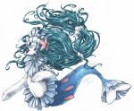  commentary creature english_commentary etherealhaze eyelashes full_body gen_7_pokemon green_hair long_hair low-tied_long_hair no_humans pokemon pokemon_(creature) primarina seal simple_background solo tied_hair very_long_hair white_background 