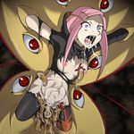  1girl anemone anemone_(eureka_seven) blue_eyes bodysuit breasts cockpit constricted_pupils cum cum_in_mouth cum_in_pussy cum_inside cum_on_face cum_on_tongue cum_string cum_trail eureka_7 eureka_seven eureka_seven_(series) eyes facial intestine_bulge long_hair no_bra open_mouth pain pink_hair rape red_eyes restrained saliva screaming shrunk_pupils solo stomach_bulge tears tentacle theend tongue torn_clothes 