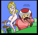  1girl artist_request bowser breasts clothes cloud commentary covering covering_breasts covering_crotch covering_pussy crown ian_samson ics mario_(series) mushroom new_super_mario_bros._wii nintendo nude nude_cover pipe princess_peach super_mario super_mario_bros. toad toad_(mario) 