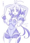  animal_ears antenna_hair armband artist_name bow bowtie bunny_ears bunny_girl bunnysuit covered_navel dated detached_collar doll_joints highleg highleg_leotard holding_ears leotard looking_at_viewer monochrome multicolored_hair open_mouth purple senki_zesshou_symphogear solo thighhighs tiki_(symphogear) two-tone_hair wrist_cuffs zetsumu 