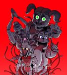  absurd_res animatronic anthro baby_(fnafsl) ballora_(fnafsl) bear bow_tie canine digital_media_(artwork) female five_nights_at_freddy&#039;s fox funtime_foxy_(fnafsl) funtime_freddy_(fnafsl) green_eyes group hat hi_res humanoid lagomorph machine male mammal naninadz puppet puppet_bonnie_(fnafsl) rabbit red_background robot simple_background sister_location video_games 