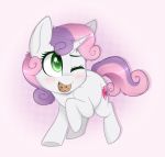  2018 blush cookie cutie_mark digital_media_(artwork) equine female feral food friendship_is_magic hair hi_res higglytownhero hooves horn mammal multicolored_hair my_little_pony one_eye_closed solo sweetie_belle_(mlp) two_tone_hair unicorn young 
