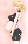  bike_shorts blonde_hair blush breasts commentary_request covered_nipples green_eyes highres large_breasts looking_at_viewer mizuhashi_parsee pandain pointy_ears pregnant profile short_hair solo touhou 