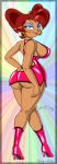  2018 abstract_background anthro big_breasts big_butt blush breasts butt butt_cleavage canine clothed clothing disney dress ear_piercing eyeshadow female footwear goof_troop hair half-closed_eyes hi_res high_heels looking_at_viewer makeup mammal mature_female mother nipple_bulge panties parent peg_pete piercing rear_view red_hair scificat shoes short_dress side_boob signature skimpy smile suggestive text thong tylersdad underwear 