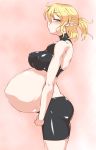 bike_shorts blonde_hair blush breasts commentary_request covered_nipples green_eyes highres huge_breasts looking_at_viewer mizuhashi_parsee pandain pointy_ears pregnant profile short_hair solo touhou 