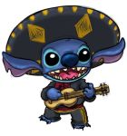  2016 acoustic_guitar alien alpha_channel black_eyes blue_body blue_claws blue_nose claws clothed clothing digital_drawing_(artwork) digital_media_(artwork) disney experiment_(species) guitar hat holding_musical_instrument lilo_and_stitch mariachi mexico musical_instrument notched_ear open_mouth open_smile simple_background skywakko smile solo sombrero standing stitch toe_claws transparent_background 