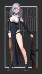  absurdres alternate_costume alternate_hairstyle breasts cleavage elbow_gloves girls_frontline glasses gloves grey_hair gun high_heels highres hug0- large_breasts legs pince-nez single_thighhigh solo submachine_gun thighhighs thompson_submachine_gun_(girls_frontline) weapon 