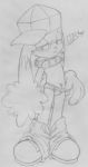  2004 clothing footwear gloves is_(artist) klonoa klonoa_(series) looking_at_viewer male monochrome pants_around_ankles penis shoes traditional_media_(artwork) 