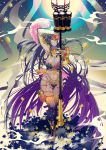  bandages black_hair commentary dark_skin fate/grand_order fate_(series) highres holster jewelry lantern long_hair navel pixiv_fate/grand_order_contest_2 revealing_clothes scheherazade_(fate/grand_order) scroll staff star tai_kusu thigh_holster thumb_ring very_long_hair 